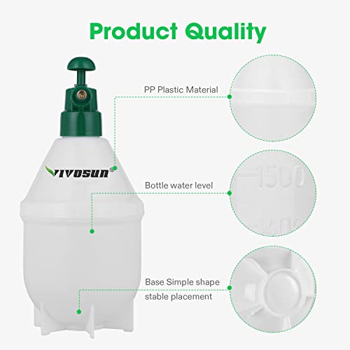 Vivosun 0.4 Gallon Handheld Garden Pump Sprayer, 50 Oz Gallon Lawn & Garden Pressure Water Spray Bottle With Adjustable Brass Nozzle, For Plants And Other Cleaning Solutions (1.5L Green) #TOP4