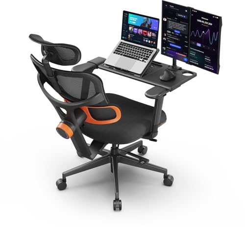 Image of Newtral Office Chair Ergonomic - Home Office Desk Chair, Big and Tall Office Chair, Auto-Following Lumbar Support for Back Pain, Adjustable Seat Depth and Height (No Foot Rest + Laptop Table, Black)