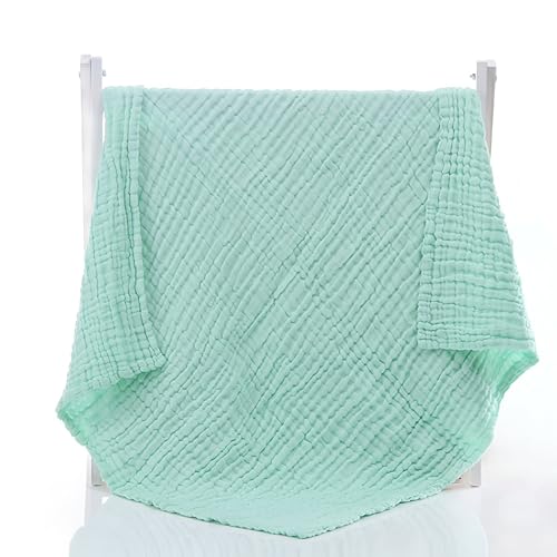 Image of Aablexema Muslin Baby Blanket Set of 2, 6-Layer 43 x 43 Inches Newborn Toddler Bath Towel Swaddle Wrap Blankets for Boys Girls (White&Green)