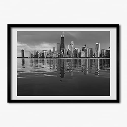 Tableau moderne Chicago avec cadre bois MDF pour chambre et séjour