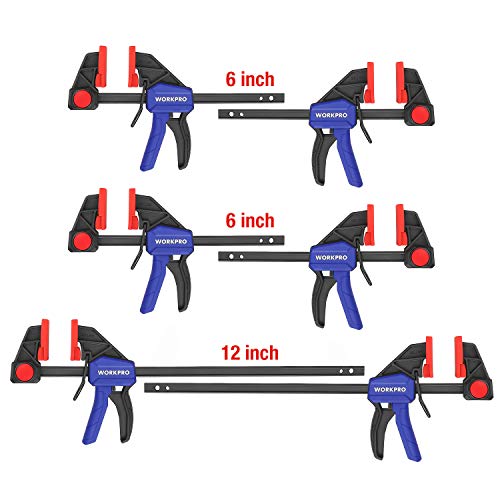 image for WORKPRO Bar Clamps for Woodworking, 6-Pack One-Handed Clamp/Spreader, 