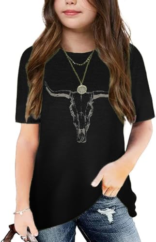 Image of Graphic Tees for Girls Kids Summer Tops Crewneck Short Sleeve T Shirt 5-14 Years