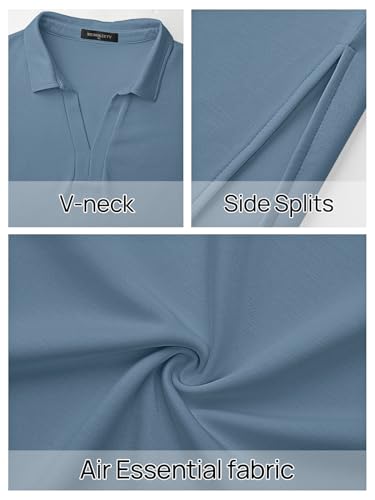 MEROKEETY Womens Maxi Dress Cap Sleeve V Neck T Shirt, GrayBlue, XL