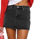NUFIWI Women Y2k Low Waist Denim Mini Skirts Button Down Bodycon Pencil Y2k Jean Skirts(Black,Medium)