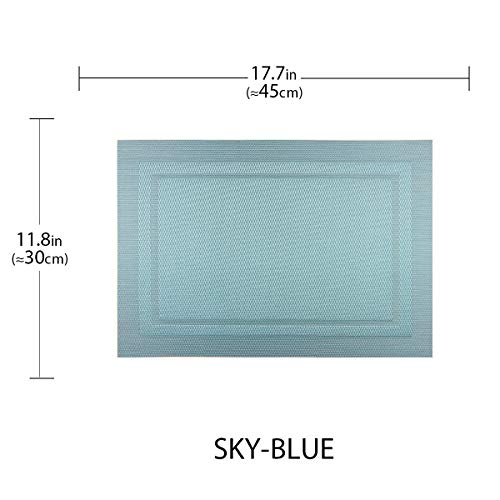 Pigchcy Placemats,Heat Insulation Non Slip Plastic Placemats,Washable Easy To Clean Woven Vinyl Kitchen Stain Resistant Placemats For Dining Table Set Of 4(Sky Blue) #TOP1