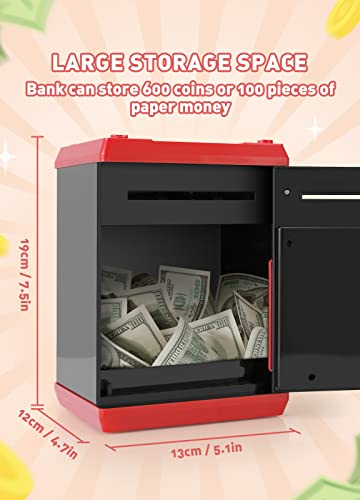 Playsheek Piggy Bank For Girls Boys Large Electronic Money Coin Banks With Password Protection, Automatic Paper Money Scroll Saving Box, Great Gift For Kids (Black-Red) #TOP5