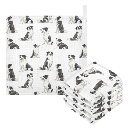 Image of vvfelixl Border Collies Poses Baby Burp Cloths Baby Muslin Washcloths for Boys Girls Cotton Babys Face Towel for Newborn Infants Soft and Absorbent 11.8 X 11.8 in, 5 Pack