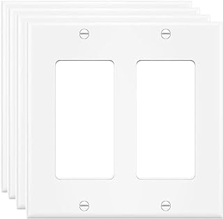 2-Gang Switch Outlet Wall Plate Cover Double Decora Electrical Faceplate for Light Switch, Smart Switch, Receptacle, Dimmers, USB Outlet, GFCI, White (4-Pack)
