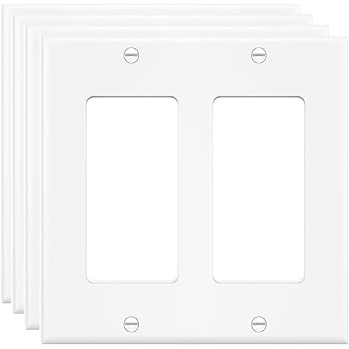 2-Gang Switch Outlet Wall Plate Cover Double Decorator Electrical Faceplate for Light Switch, Receptacle, Dimmers, USB Outlet, GFCI, White (4-Pack)