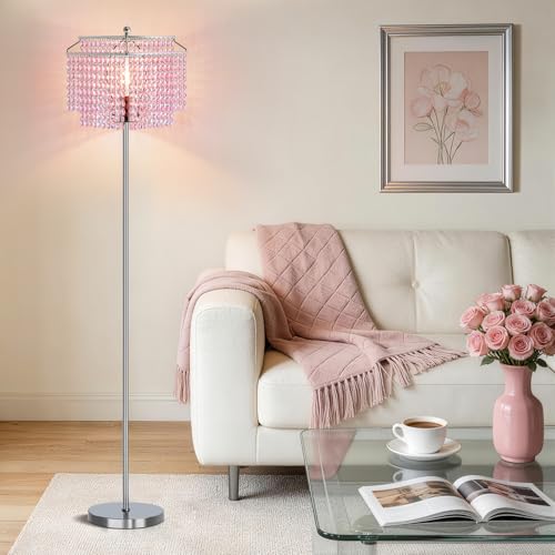 Image of GyroVu Crystal Floor lamp,Modern Standing Lamp with On-Off Foot Switch,Tall Pole Floor Lamp with Double-Layer Lampshade for Living Room Bedroom Office(Bulb Included)