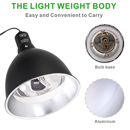 Aiicioo Reptile Light Fixture - Deep Light Dome Tortoise Leopard Gecko Light Fixture Snake Bearded Dragon UVB Heat Basking Lamp Deep Dome 8.5Inch
