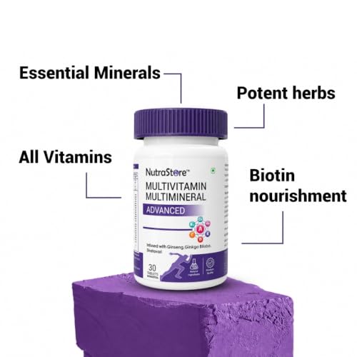 Image of NutraStore Multivitamin Multimineral Advanced Tablets for Men & Women | With Ginseng, Ginkgo Biloba & Shatavari | Vitamins A, C, D3, K2, B12 for Energy, Immunity, Muscle Recovery & Wellness | 30 Veg Tablets