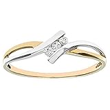 SISGEM Women's Moissanite Ring, 9 ct Yellow and White Gold Crossover Engagement Ring for Her Him