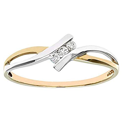 SISGEM Bague Moissanite pour femme, bague de fiançailles croisée en or jaune et blanc 9 ct pour elle lui