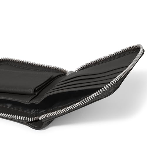 Leatherology Black Onyx Small Zippered Wallet - 4 credit card slots, single bill compartment, interior snap coin pouch4