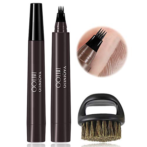 Beard Pencil Filler For Men,4 Tip Beard Filler Pen Kit Beard Pen & Beard Brush Male Mustache Repair Shape, Effective Enhance Facial Hair Waterproof Proof and Sweat Proof Solution (Light Brown)