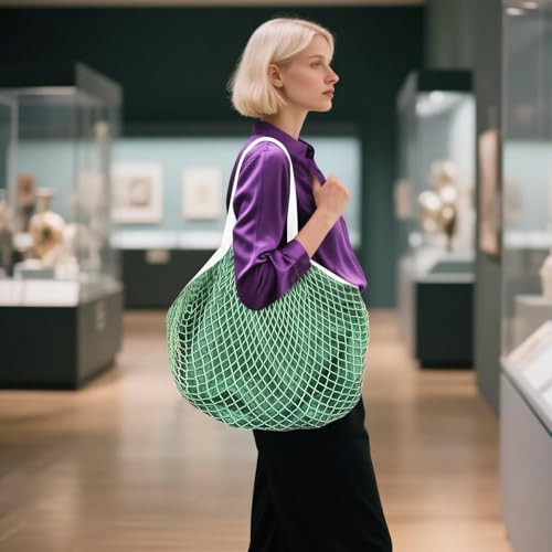 Bolsa de malla de algodón de gran capacidad con asas largas para hombro lavable 2