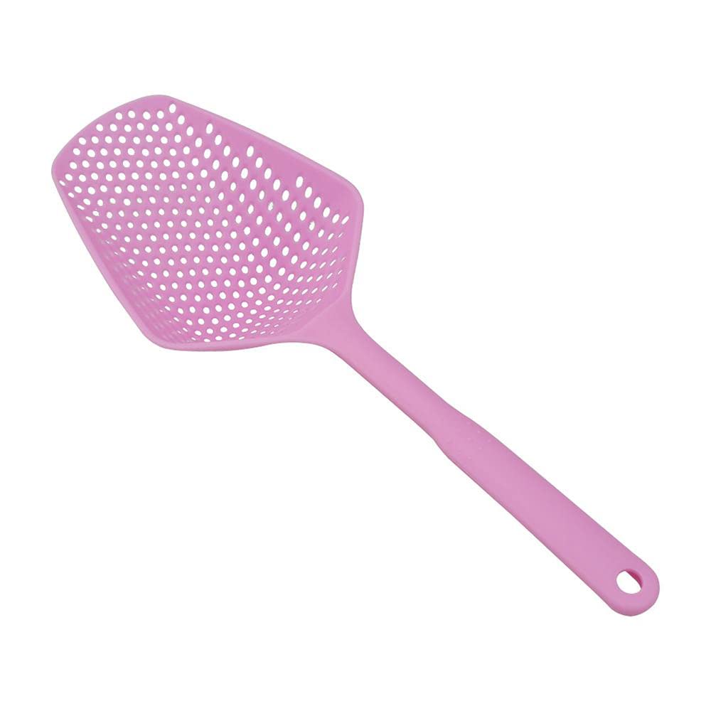 Sieve Scoop Colander Food Strainer Drain Water Shovel with Handle Kitchen Tool for Water Leaking Cooking Baking(Pink)
