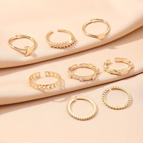 Image of SALTY Anti Tarnish Set of 8 Stairway to Bliss Stack Finger Ring for Women | Adjustable Fancy Jewellery Design | Fashion Accessories for Girls | Minimal Jewelry | Ideal for Gifting | Marriage, Birthday | Gift for Valentine Day