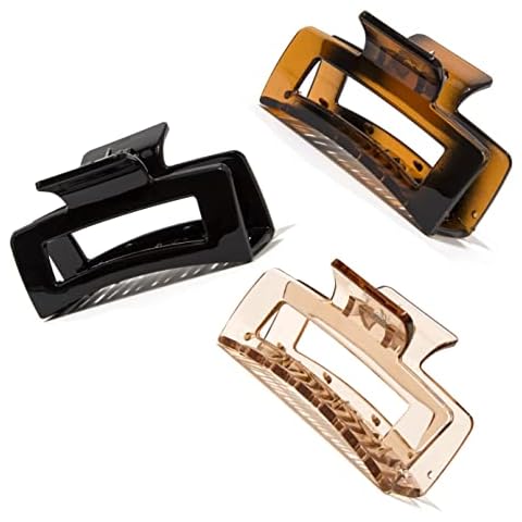 Large Rectangle Claw Clips for Women and Girls Pack of 3 - Dark brown large claw clip set - 3.4 inch Claws For All Hair Types - 3 Colors Hair Clips (Dark Neutral) Cover