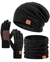 Winuesa Mütze, Schal & Handschuh-Sets für Damen Herren, Slouchy Beanie Mütze Herren Winter Strickmütze Touchscreen Handschuhe Schal Halswärmer Schlauchschal Geschenk set(Schwarz)