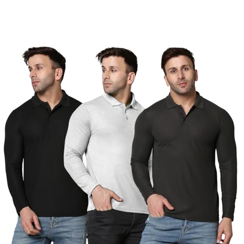 Image of INKKR Men's Soild Full Sleeve Polo Neck T-Shirt Combo