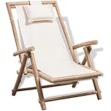 Esta silla de exterior de lona y madera de bambú será ideal para relajarse en el patio o jardín.