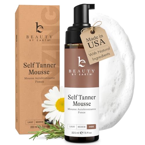Self Tanner Mousse - USA Made with Natural & Organic Ingredients, Self Tanning Mousse Foam for Ultra Dark Fake Tan, Non Toxic Sunless Tanner for Darkest Streak Free Finish & Natural Looking Tan