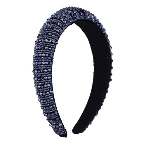 Image of Shining Diva Fashion Stylish Full Crystal Luxury Hairbands | Fancy Shiny Bling Diamond Sparkle Crystal Beaded Headband | Hand-Woven Black White Pink Padded Rhinestones Hair Accessories