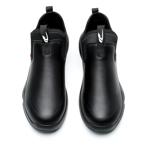 Chef Work Boots for Men, Leather Non Slip Food Service Shoes, for Kitchen, Restaurant, Water&Oil Resistant, Comfortable, Lightweight (Black,7.5)