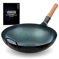 YOSUKATA 36 cm Round Bottom Carbon Steel Wok Pan – Blue Pre-Seasoned Pow Wok for Stir Fry, BBQ & Camping – Traditional Japanese & Chinese Cookware – Compatible with Gas Stoves & Open Fire Only