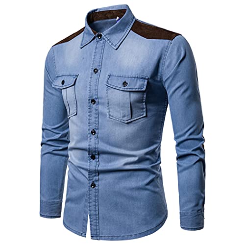 Chemise en jean pour homme en coton bleu clair ajustée taille M