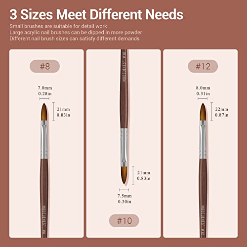 Modelones Acrylic Nail Brush 100% Pure Kolinsky Hair Bristles Oval Crimped Shaped Sturdy Wooden Handle Acrylic Powder Nail Art Brush Professional Manicure Pedicure Size 8 thumb #4