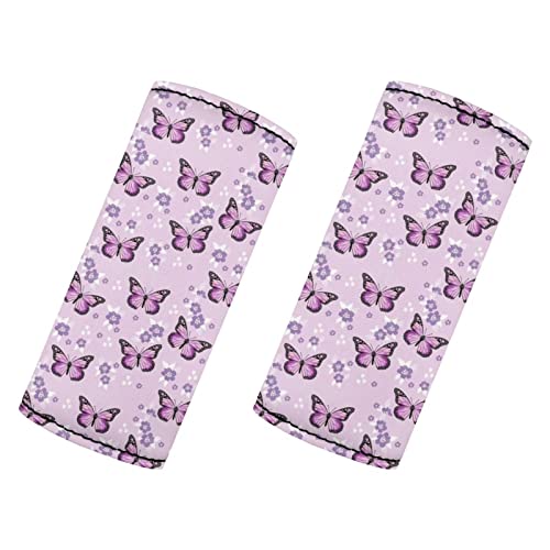 DISNIMO Funda protectora de neopreno para asa de equipaje de mariposa morada para mujeres y niñas, funda protectora para maleta, fundas antideslizantes para fabricantes de equipaje, accesorios de