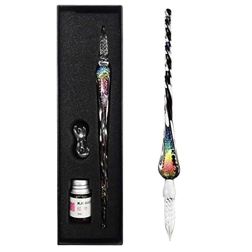 EACHHAHA Pluma de Cristal,Pluma de Inmersión para Firmas- Pluma,tinta y portalápices para Firmas, Caligrafía, Decoración, Regalo(diseño de arcoíris)