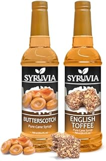 Syruvia Butterscotch & English Toffee Coffee Syrup - 25.4 fl oz Premium Coffee Flavoring Syrup. No Coloring, Kosher, and Gluten-Free. Perfect for Drinks, Sodas, Shakes, Desserts, & More.