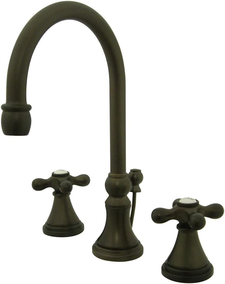 Kingston Brass KS2985AX Governor Widespread Lavatory Faucet with Brass Pop-Up with Metal Cross Handle, Oil Rubbed Bronze