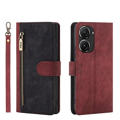 NEINEI Funda para ASUS Zenfone 9 5G,Carcasa Libro de Cuero con [Soporte][Ranura para Tarjeta][Protección RFID],Diseño de Cremallera PU Billetera Flip Cover Case,Negro