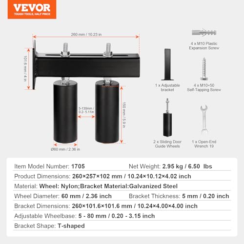 VEVOR Sliding Gate Kit, 6” Rolling Gate Hardware Kit with T-Bracket, Universal Adjustable Sliding Gate Rollers, Heavy Duty Black Sliding Gate Guide Roller for Sliding Gates and Rolling Door by VEVOR - Image 7