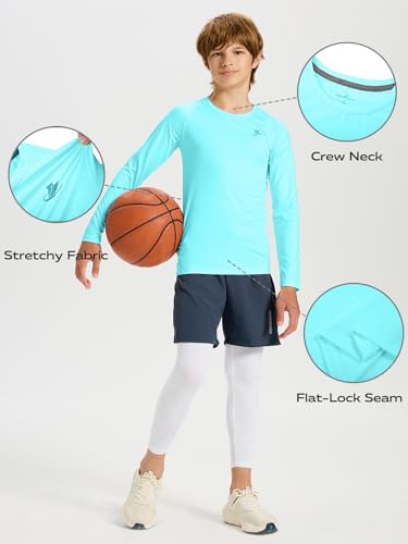 Image of DEVOROPA Youth Boys Compression Shirt Long /Short Sleeve Football Baseball Undershirt Quick Dry Kids Sports Baselayer Crewneck