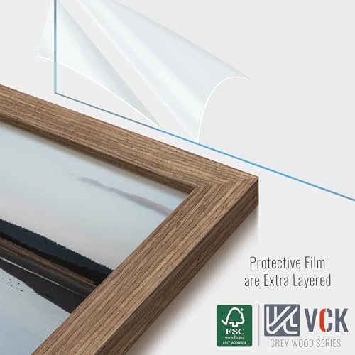 Image of VCK 16x24 Picture Frame 5 Pack, Walnut Wood, 12x18 Mat, for Wall Art