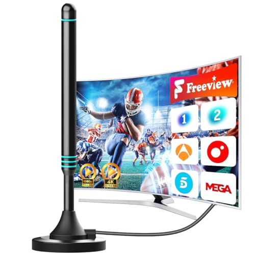 Antena TV Interior Digital 2026 – Señal Estable con Recepción 360°, Base Magnética Fuerte, Cable Coaxial de 5 m, Compatible con Smart TV 4K y 1080P, Antena TDT para Canales Locales Gratis