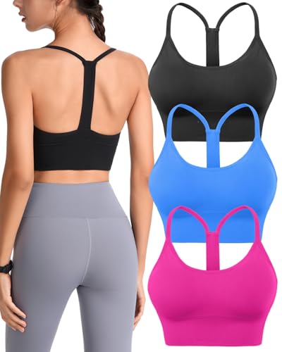 Image of Evercute Racerback Sports Bras Padded Y Racer Back Cropped Bras for Yoga Workout Fitness Low Impact