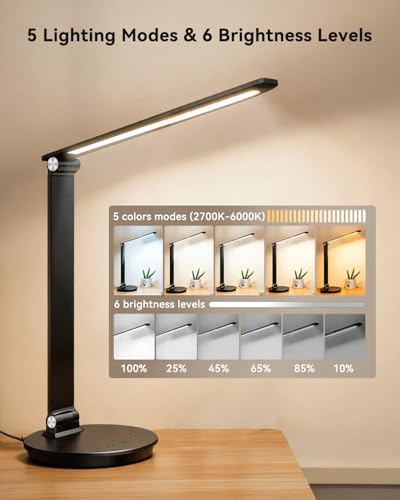 MONGERY LED Desk Lamp w/ USB Charging Port, Touch Control & 1-Hour Timer (Aluminum) - image 2