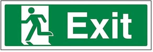 VSafety Final Exit Man Left Sign - Landscape - 300mm x 100mm - Self Adhesive Vinyl
