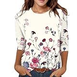 Women Vintage 3/4 Raglan Sleeve Jersey Baseball Tee Shirt Bohemian Floral Print Three Quarter Sleeve Tops Woman Round Neck Dressy Blouse Loose T-Shirt Casual Sweatshirts for Work fall blouse X-Large