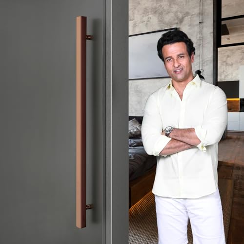 Image of LAPO 36 inch Stainless Steel Square Door Handle for Main Door, Wooden & Glass Door Pull Push Handle, Main Door Handle (Hole to Hole Size 610 mm,Pack of 1) Rose Gold Finish | 3 Years Warranty