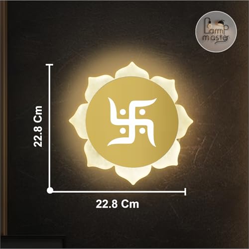 Image of Metal, Acrylic Flower - Shaped Swastik Wall Light, Dual L.E.D. Light (White & Warm White),Decorative Light for Home Decor,Ideal for Pooja Room, Bedroom, Living Room, Temple, Home & Office