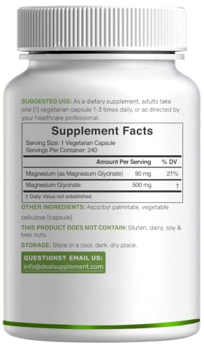 Deal Supplement Magnesium Glycinate 500mg, 240 Vegetarian Capsules — view 6