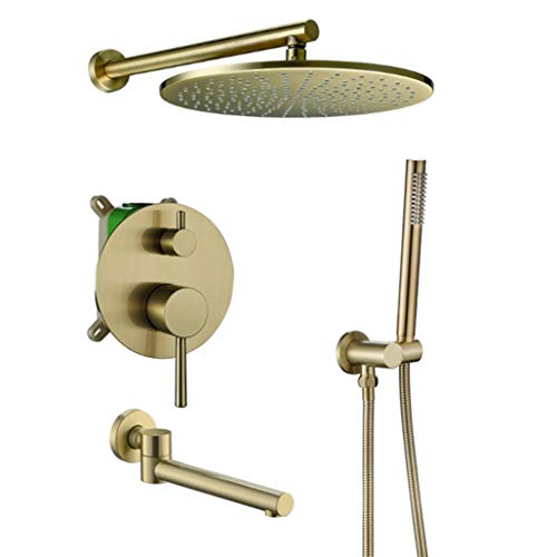 Mitigeur de douche complet avec tête de douche ronde 10 pouces et douchette à main laiton